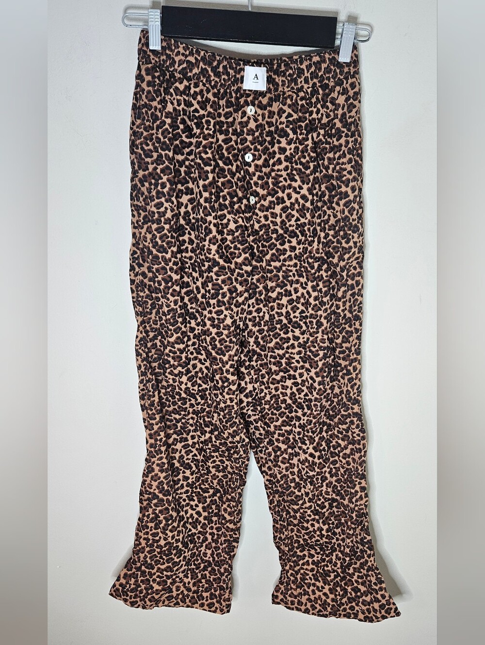 Anthropologie Leopard Pajama Pants Cotton Poplin Pull On Black Brown Women's S